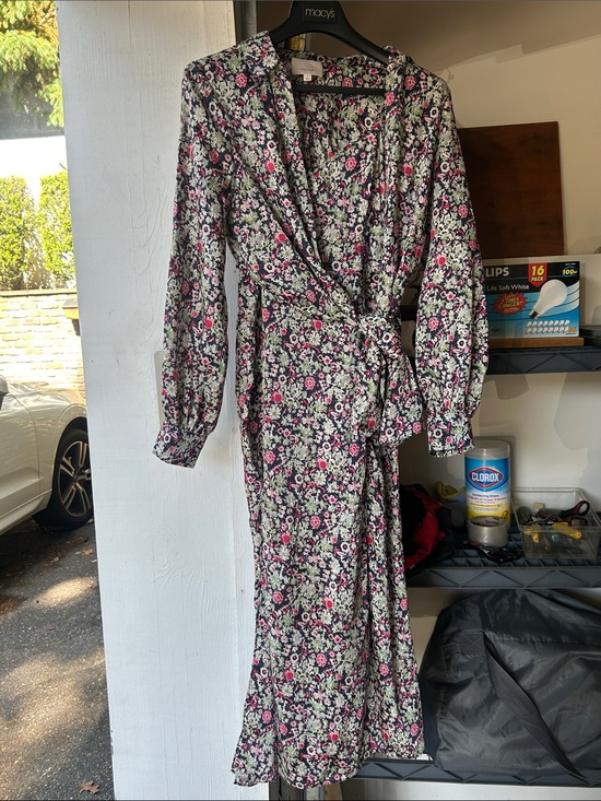 cinq a sept Dresses & Skirts - Cinq a sept Floral Wrap Midi Dress with Tie Waist - Pink & Green